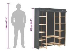 Roupeiro 135x40x170 cm tecido cinzento
