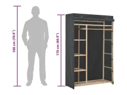 Roupeiro 110x40x170 cm tecido cinzento