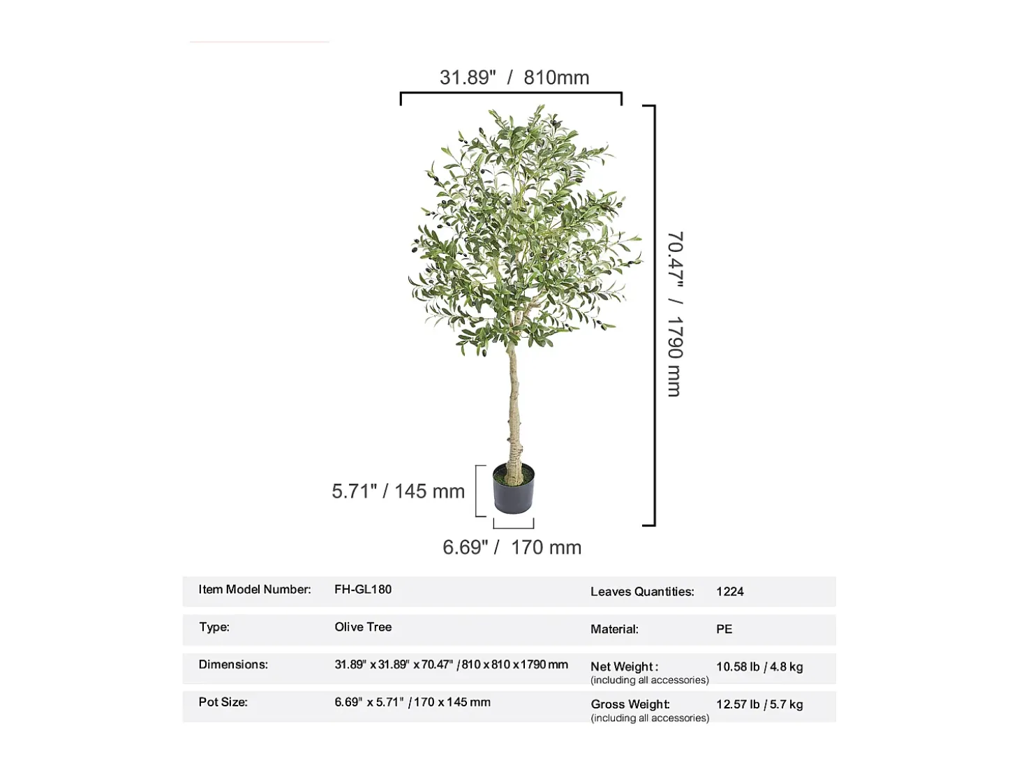Árvore Artificial SucceBuy 179 cm, Planta Artificial PE, para Casa Escritório Centros Comerciais Interior Exterior