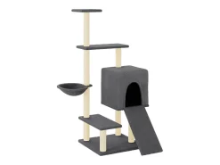 Árvore gatos c/ postes arranhadores sisal 130,5 cm cinza-escuro