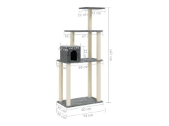 Árvore p/ gatos c/ postes arranhadores sisal 147cm cinza-escuro