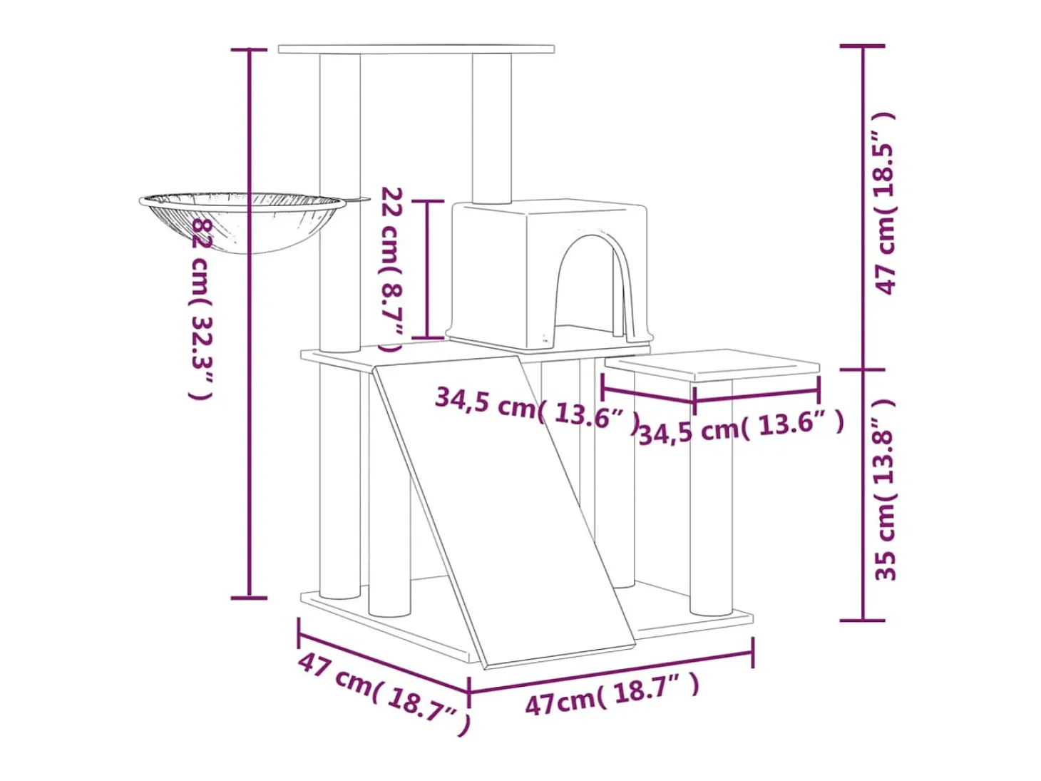 Árvore p/ gatos c/ postes arranhadores sisal 82 cm cinza-escuro