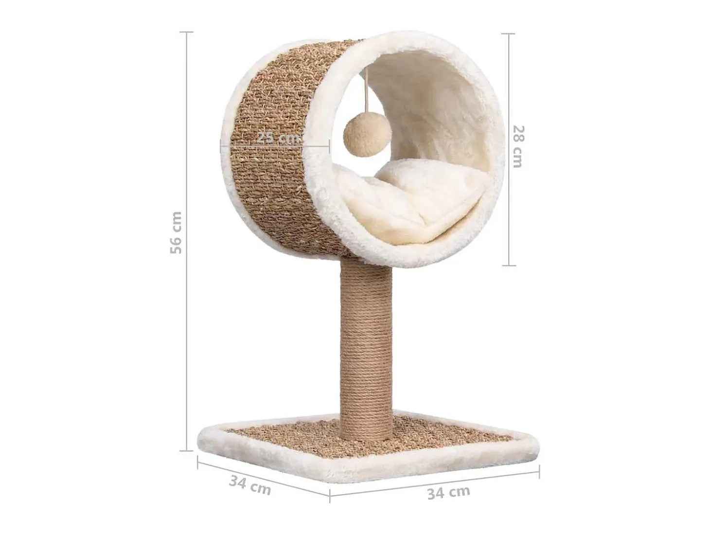 Árvore p/ gatos c/ túnel superior e brinquedo 49cm erva marinha