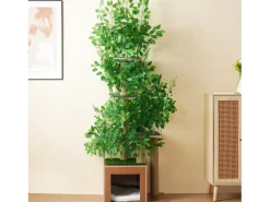 Árvore para gatos - 60 x 45 x 190 cm - com 4 plataformas + tocas para gatos - folhas removíveis - MDF - Verde