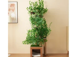 Árvore para gatos - 60 x 45 x 190 cm - com 4 plataformas + tocas para gatos - folhas removíveis - MDF - Verde