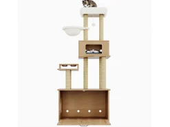 Árvore para gatos - 80 x 50 x 170 cm - com plataforma + comedouro + 1 rede - MDF - natural