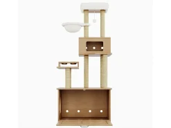 Árvore para gatos - 80 x 50 x 170 cm - com plataforma + comedouro + 1 rede - MDF - natural