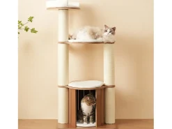 Árvore para gatos - 60 x 48 x 135 cm - com 3 plataformas + 1 casinha + tapetes removíveis - MDF - Branco