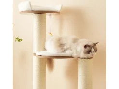 Árvore para gatos - 60 x 48 x 135 cm - com 3 plataformas + 1 casinha + tapetes removíveis - MDF - Branco