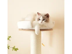 Árvore para gatos - 60 x 48 x 135 cm - com 3 plataformas + 1 casinha + tapetes removíveis - MDF - Branco