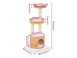 Árvore para gatos c/ postes arranhadores madeira de salgueiro
