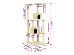 Árvore para gatos c/ postes arranhadores sisal 141 cm cor creme