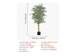 Árvores Artificiais SucceBuy Árvore Artificial de 150 cm, Planta Decorativa em PE com Vaso Preto, Tronco e Folhagem Realistas, Ficus Artificial para Escritório