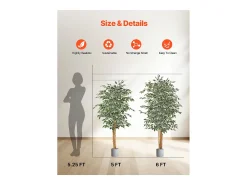 Árvores Artificiais SucceBuy Árvore Artificial de 150 cm, Planta Decorativa em PE com Vaso Preto, Tronco e Folhagem Realistas, Ficus Artificial para Escritório