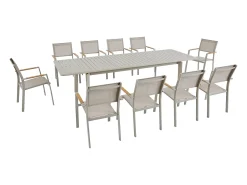 Sala de jantar de jardim em alumínio: uma mesa extensível C.205/286.5 cm e 10 cadeiras empilháveis - Taupe - MACILA da MYLIA