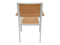 Sala de jantar de jardim em alumínio: uma mesa C.150 cm e 4 cadeiras empilháveis - Natural claro e branco - NYROS de MYLIA