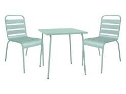 Sala de jantar de jardim em metal - uma mesa C.70 cm e 2 cadeiras empilháveis - Verde amêndoa - MIRMANDE da MYLIA