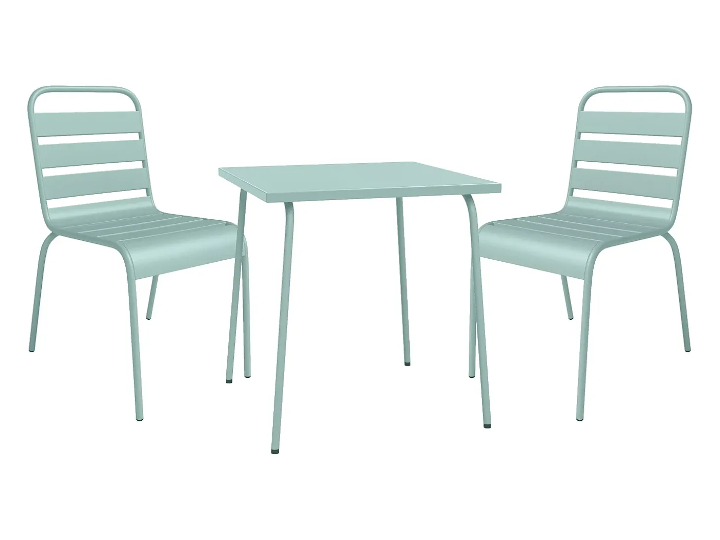 Sala de jantar de jardim em metal - uma mesa C.70 cm e 2 cadeiras empilháveis - Verde amêndoa - MIRMANDE da MYLIA