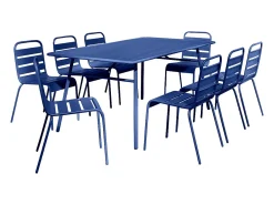 Sala de jantar de jardim em metal mesa e 8 cadeiras empilháveis Azul noite - MIRMANDE de MYLIA
