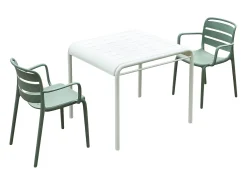Sala de jantar de jardim em polipropileno - uma mesa L.90 cm e 2 cadeiras empilháveis - Cáqui - MOAH de MYLIA