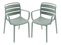 Sala de jantar de jardim em polipropileno - uma mesa L.90 cm e 2 cadeiras empilháveis - Cáqui - MOAH de MYLIA