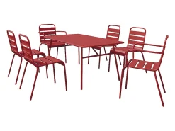 Sala de jantar de jardim em metal: 1 mesa, 4 cadeiras, 2 poltronas - Vermelhas - MIRMANDE