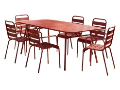 Sala de jantar de jardim em metal 1 mesa, 6 cadeiras - Vermelha MIRMANDE