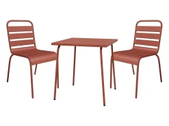 Sala de jantar de jardim em metal - uma mesa C.70 cm e 2 cadeiras empilháveis - Terracotta - MIRMANDE da MYLIA