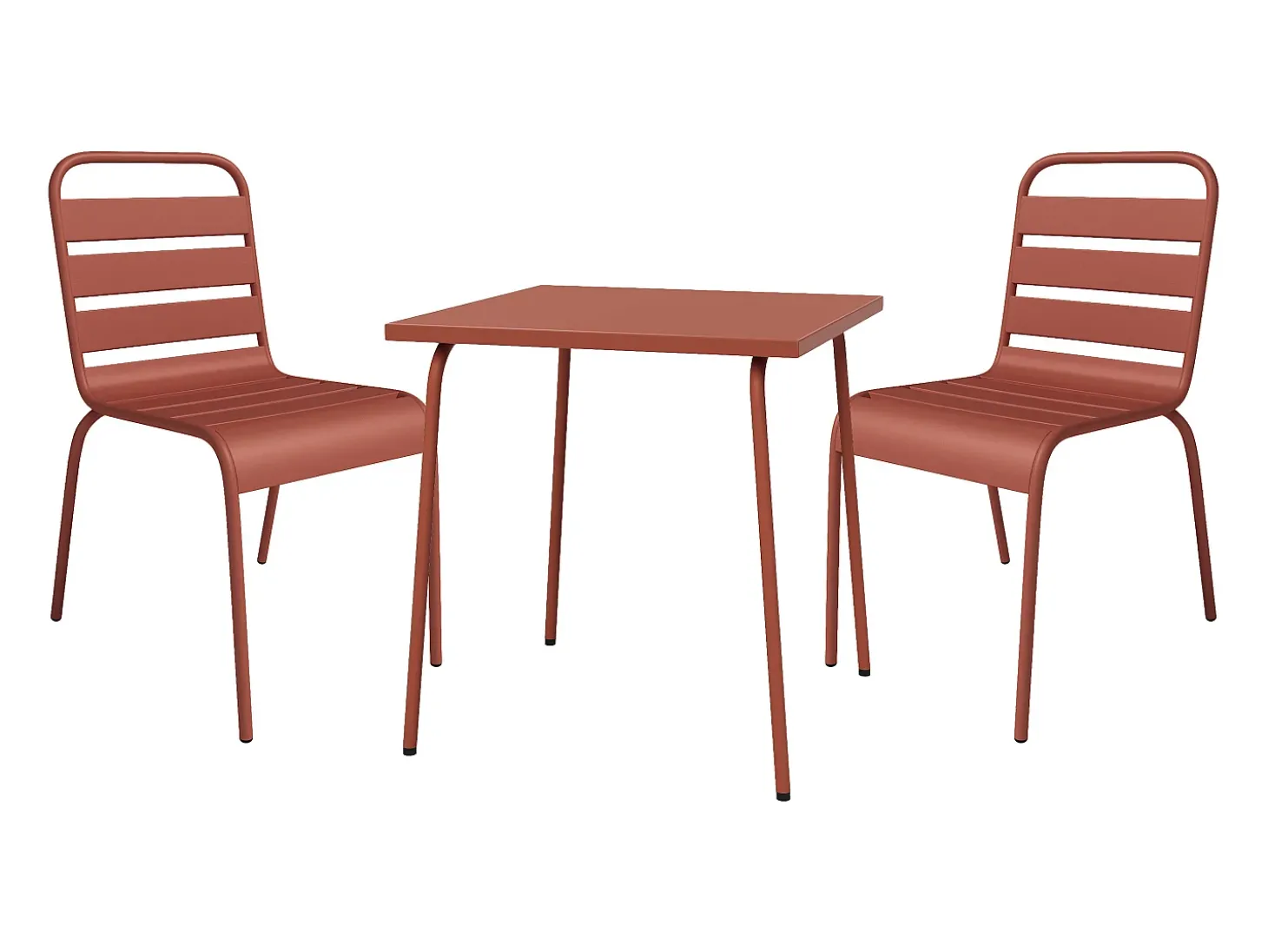 Sala de jantar de jardim em metal - uma mesa C.70 cm e 2 cadeiras empilháveis - Terracotta - MIRMANDE da MYLIA