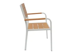 Sala de jantar de jardim em alumínio: uma mesa C.150 cm e 6 cadeiras empilháveis - Natural claro e branco - NYROS de MYLIA