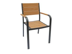 Sala de jantar de jardim em alumínio: uma mesa C.150 cm e 4 cadeirões empilháveis - Natural claro e antracite - NYROS de MYLIA