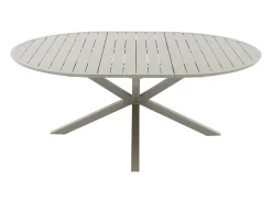 Sala de jantar de jardim em alumínio: uma mesa redonda extensível C.150/200 cm e 6 cadeiras empilháveis - Taupe - VELYRA da MYLIA