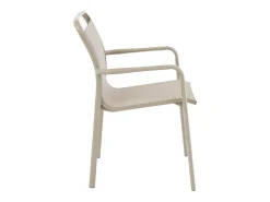 Sala de jantar de jardim em alumínio: uma mesa redonda extensível C.150/200 cm e 6 cadeiras empilháveis - Taupe - VELYRA da MYLIA