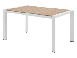Sala de jantar de jardim em alumínio: uma mesa C.150 cm e 4 poltronas empilháveis - Bege claro e branco - LIOUS da MYLIA