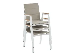 Sala de jantar de jardim em alumínio: uma mesa C.150 cm e 4 poltronas empilháveis - Bege claro e branco - LIOUS da MYLIA