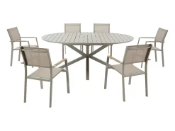 Sala de jantar de jardim em alumínio: uma mesa redonda extensível C.150/200 cm e 6 cadeiras empilháveis - Cor toupeira - YOHA da MYLIA