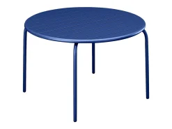 Sala de jantar de jardim em metal - uma mesa redonda D.130cm e 6 cadeiras empilháveis Azul noite - MIRMANDE de MYLIA