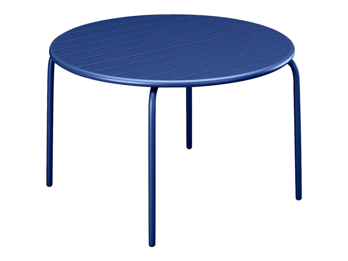 Sala de jantar de jardim em metal - uma mesa redonda D.130cm e 6 cadeiras empilháveis Azul noite - MIRMANDE de MYLIA
