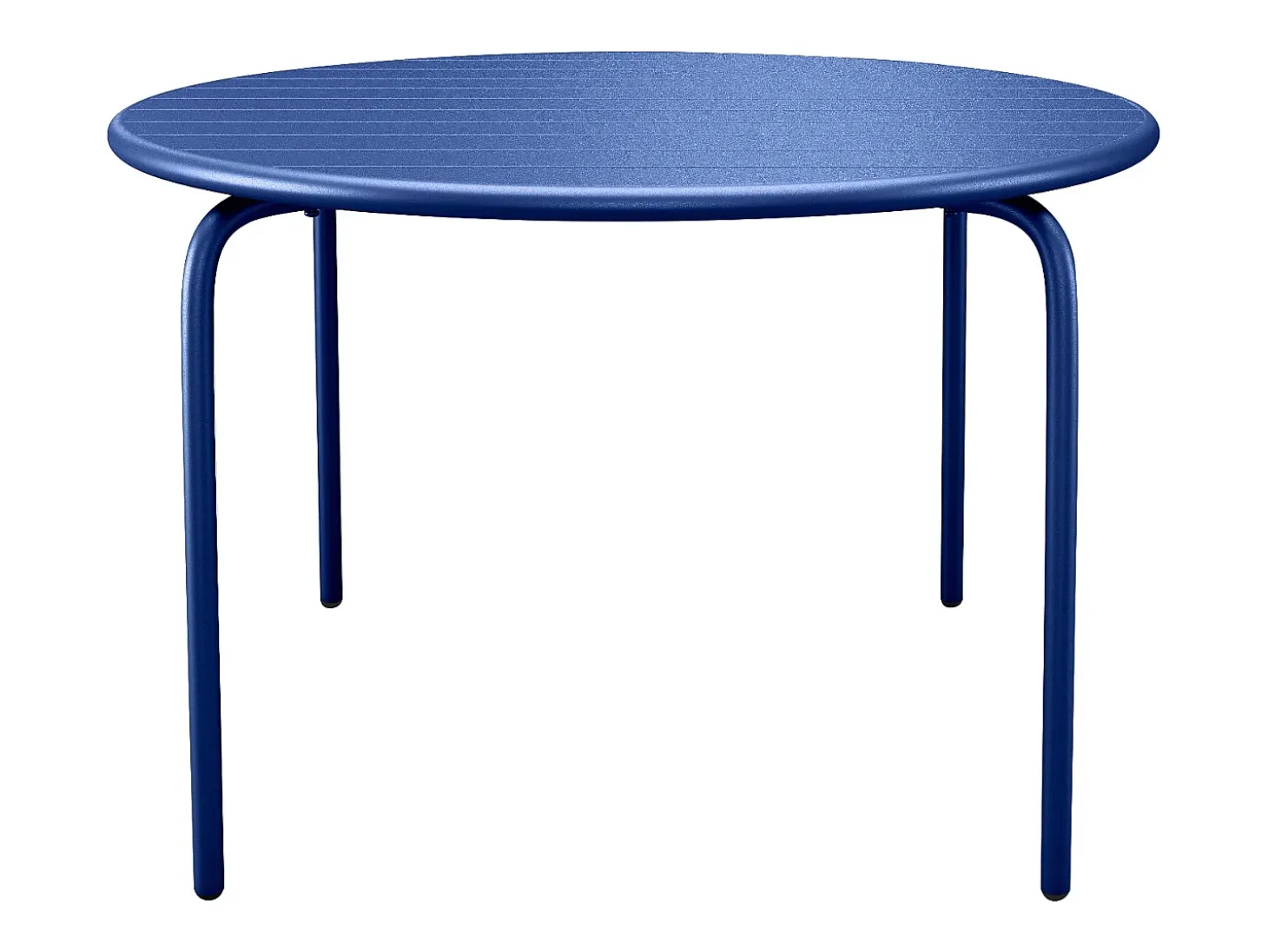 Sala de jantar de jardim em metal - uma mesa redonda D.130cm e 6 cadeiras empilháveis Azul noite - MIRMANDE de MYLIA