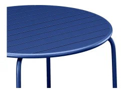 Sala de jantar de jardim em metal - uma mesa redonda D.130cm e 6 cadeiras empilháveis Azul noite - MIRMANDE de MYLIA