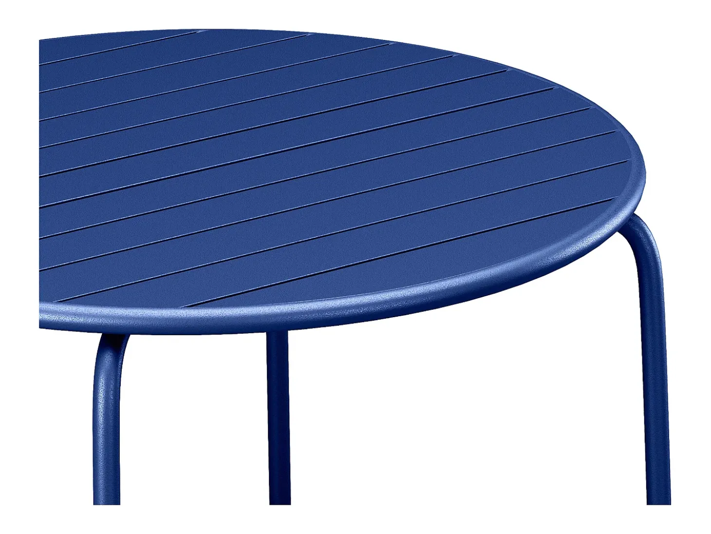 Sala de jantar de jardim em metal - uma mesa redonda D.130cm e 6 cadeiras empilháveis Azul noite - MIRMANDE de MYLIA