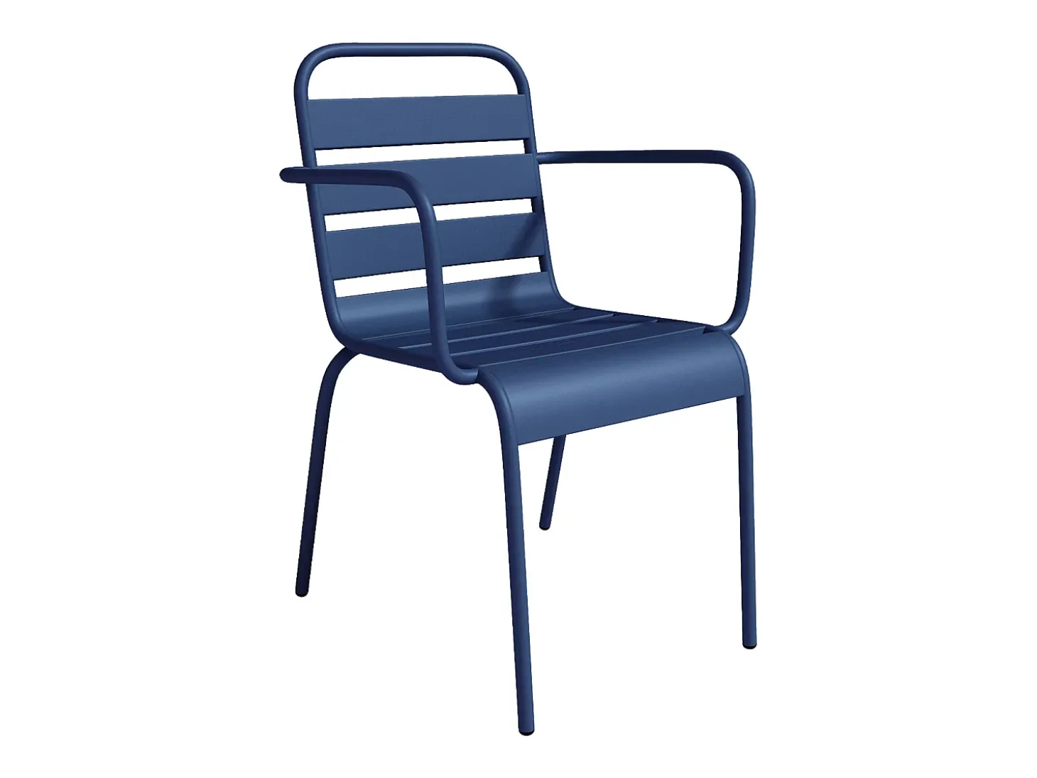 Sala de jantar de jardim em metal - uma mesa redonda D.130cm e 6 cadeiras empilháveis Azul noite - MIRMANDE de MYLIA