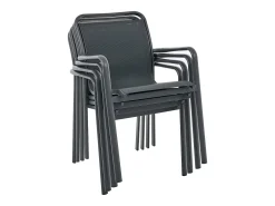 Sala de jantar de jardim em alumínio: uma mesa extensível C.205/286.5 cm e 10 cadeirões empilháveis - Cinzento escuro - VELYRA de MYLIA