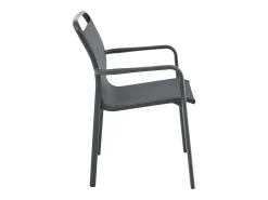 Sala de jantar de jardim em alumínio: uma mesa extensível C.205/286.5 cm e 10 cadeirões empilháveis - Cinzento escuro - VELYRA de MYLIA