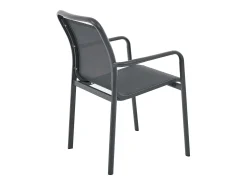 Sala de jantar de jardim em alumínio: uma mesa extensível C.205/286.5 cm e 10 cadeirões empilháveis - Cinzento escuro - VELYRA de MYLIA