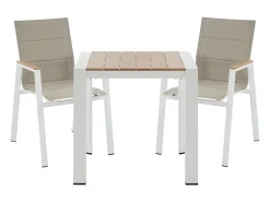 Sala de jantar de jardim em alumínio: uma mesa L.80 cm e 2 cadeiras empilháveis - Natural claro e branco - LIOUS da MYLIA