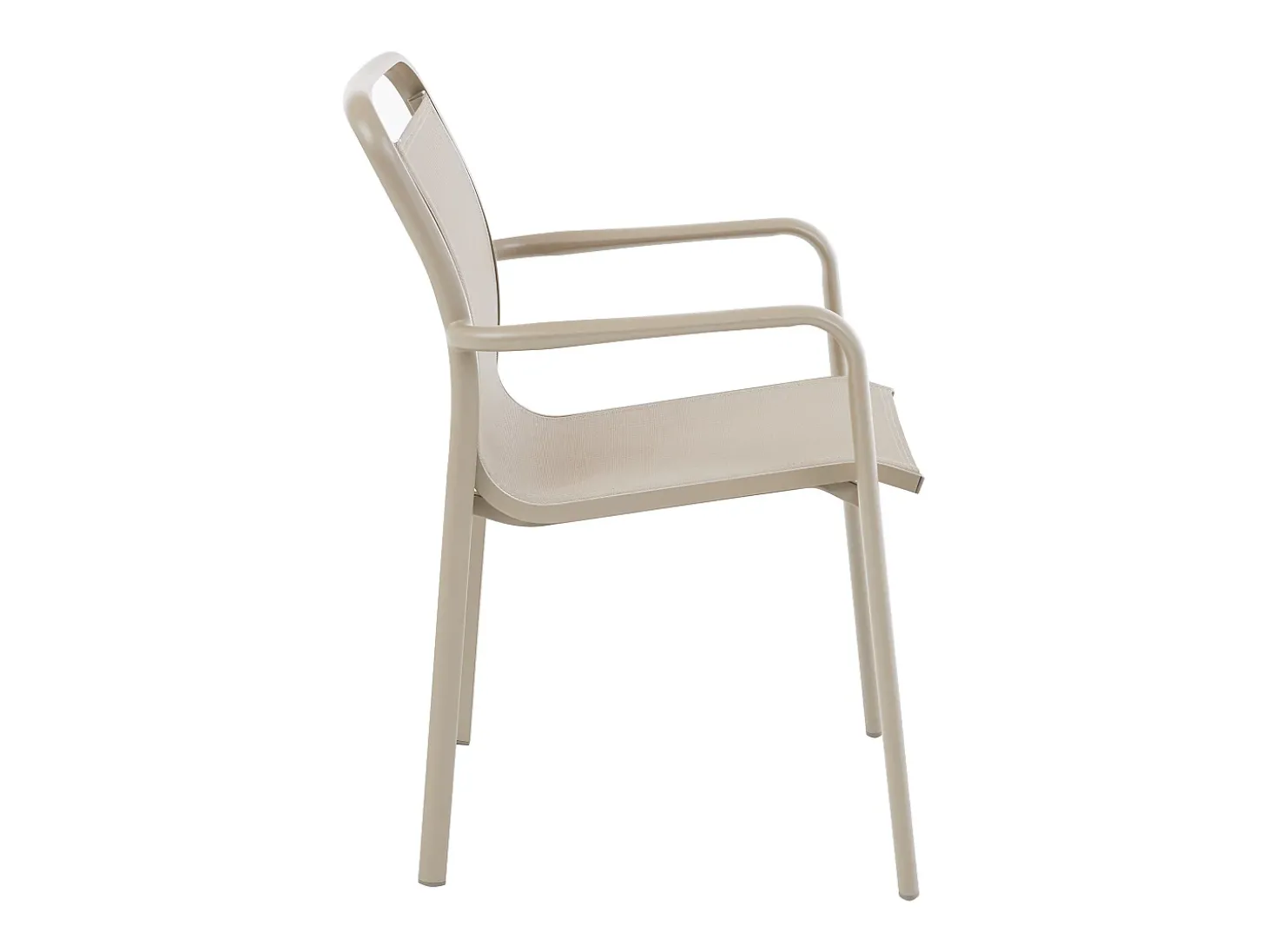 Sala de jantar de jardim em alumínio: mesa redonda extensível C.150/200 cm e 4 cadeirões empilháveis - Taupe - VELYRA da MYLIA