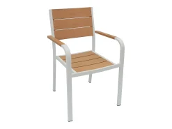 Sala de jantar de jardim em alumínio: uma mesa C.150 cm, 2 poltronas e 2 bancos - Natural claro e branco - NYROS da MYLIA
