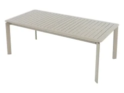 Sala de jantar de jardim em alumínio: uma mesa extensível L.205/286,5 cm e 6 cadeirões empilháveis - Taupe - VELYRA da MYLIA