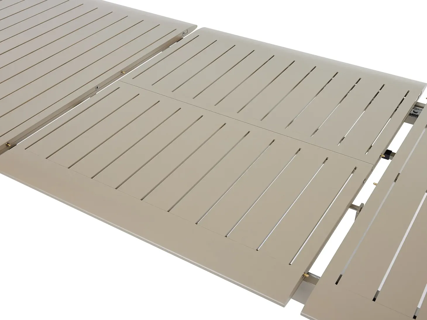 Sala de jantar de jardim em alumínio: uma mesa extensível L.205/286,5 cm e 6 cadeirões empilháveis - Taupe - VELYRA da MYLIA